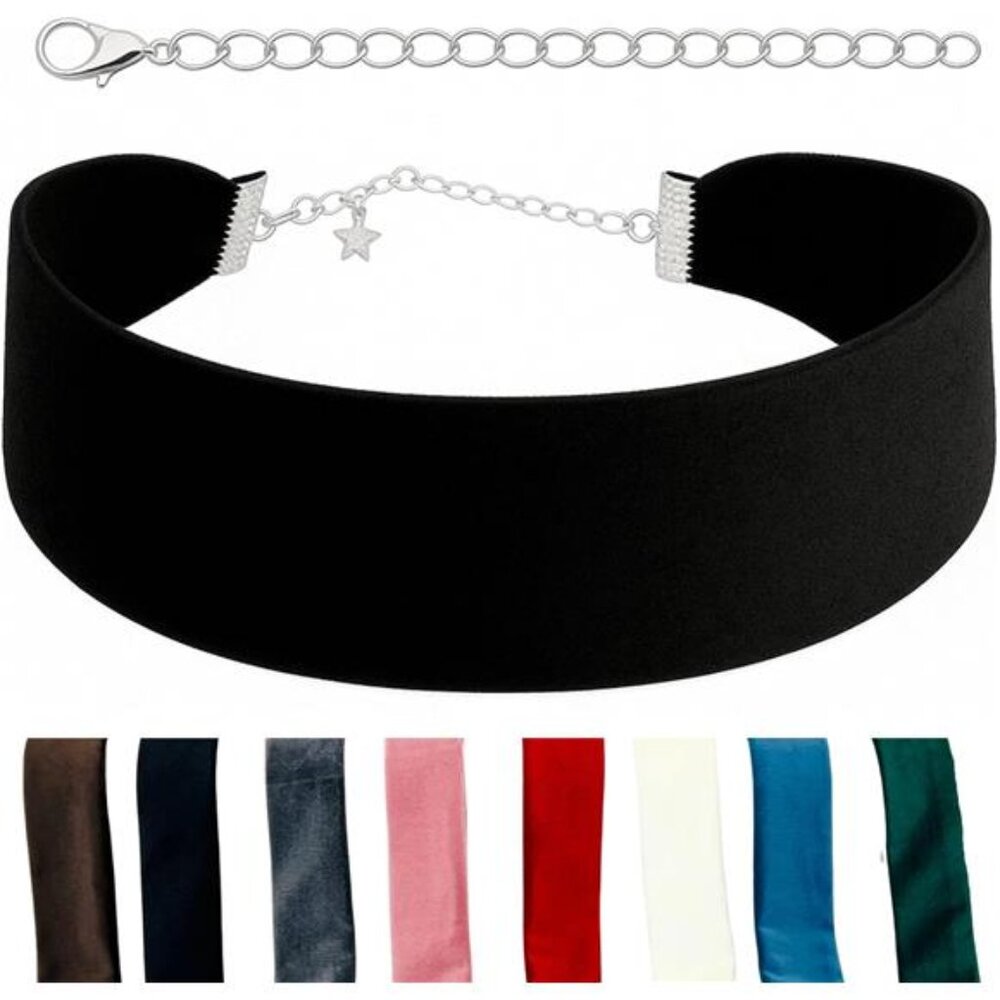 Velvet Choker for Women, Wide 1.5" 90s Ribbon Adjustable 12–18"